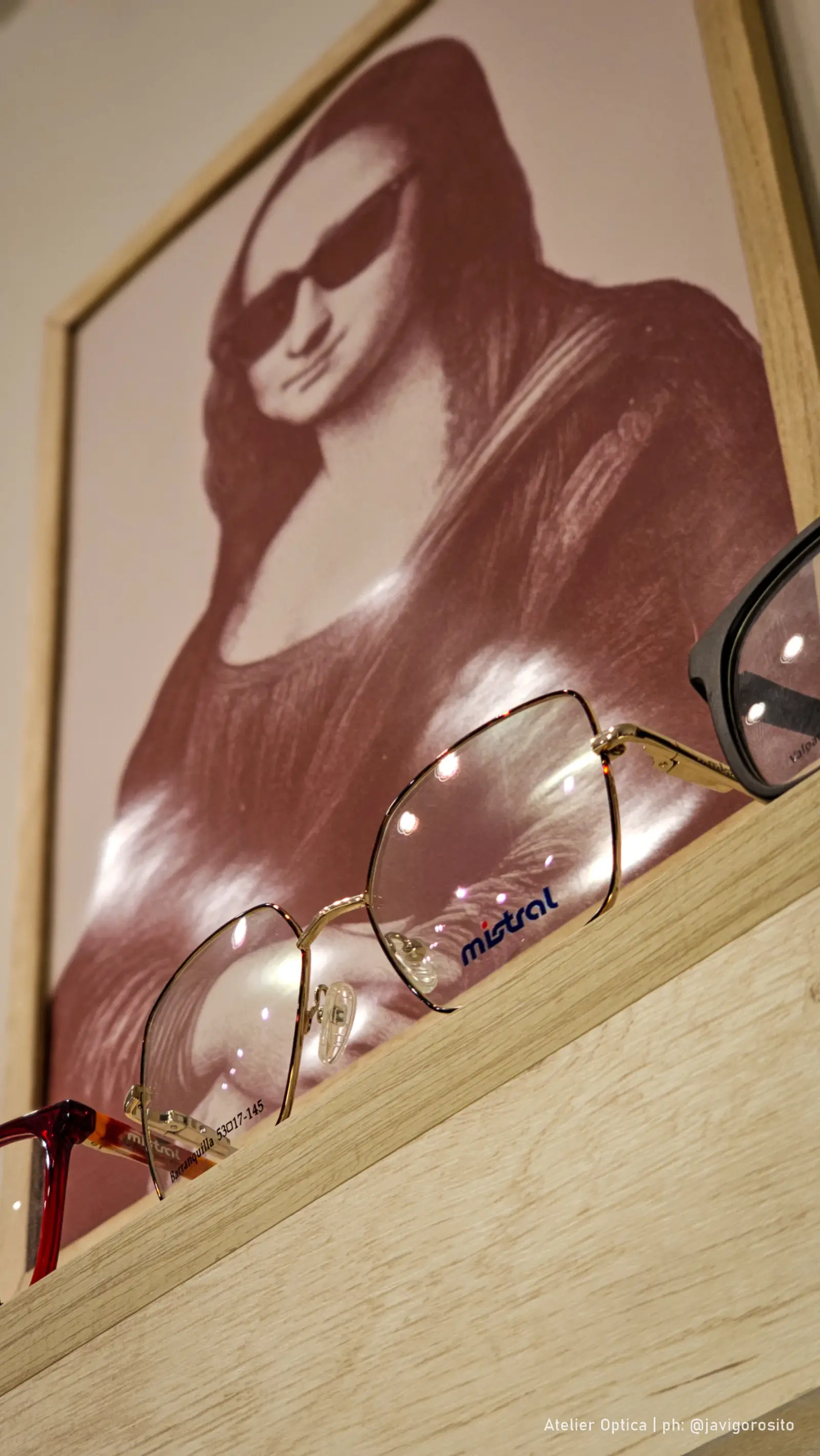 Cuadro de la Mona Lisa con lentes de sol y armazones Mistral
